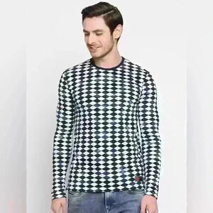 BEING HUMAN Men Geometric Print Round Neck 100% Cotton Longsleeve Shirt XL